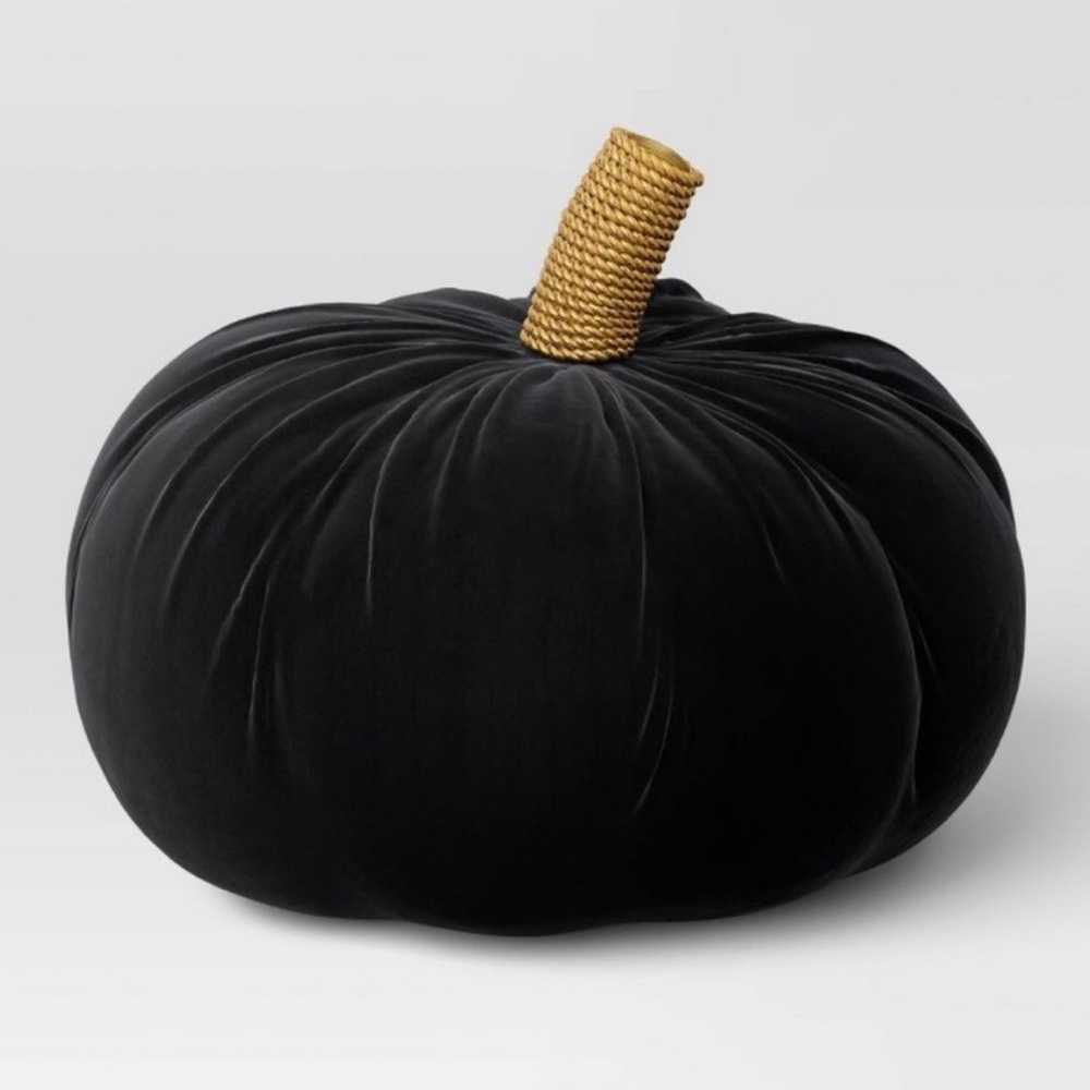 THRESHOLD Black Velvet Pumpkin Decorative Pillow- 12in x 9in